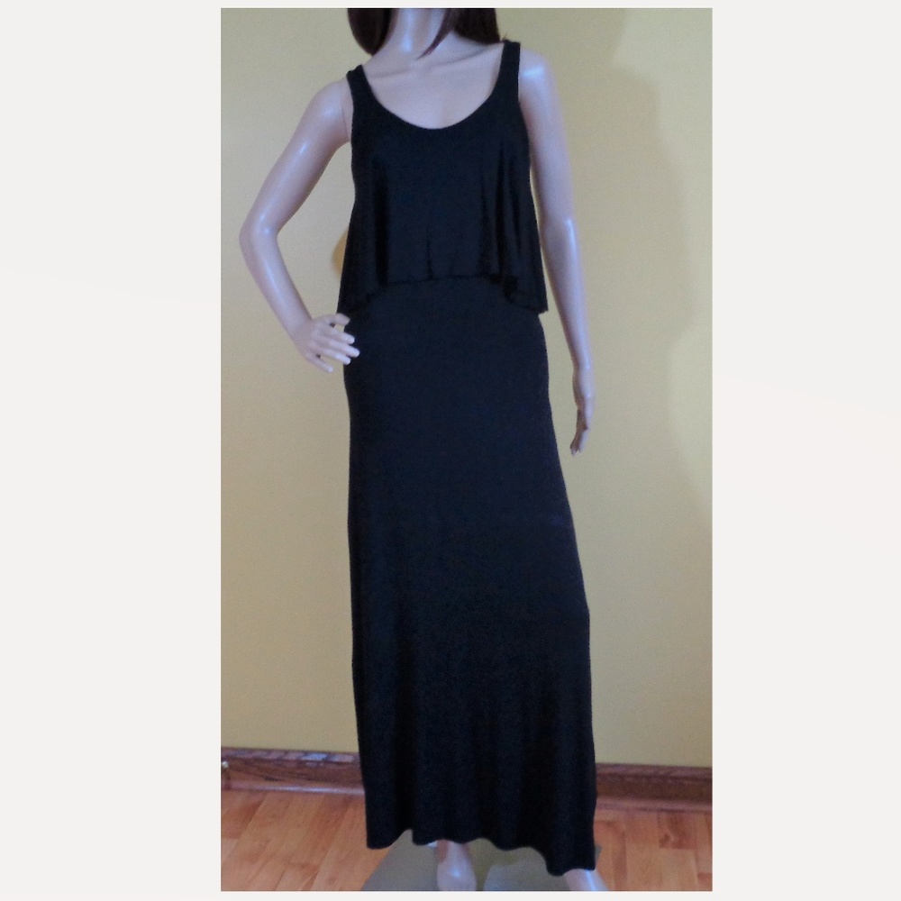 Rolla Coster black ruffle top tie back maxi